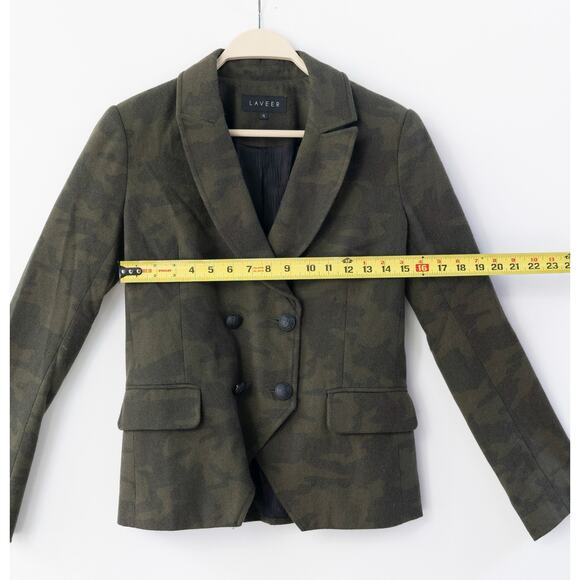 Laveer Kadette Wool Camo Double Breasted Blazer Size 4 - Picture 2 of 5
